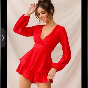 Selfie Leslie Maddox Fit & Flare Long Sleeve Romper Red XL